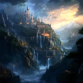 Hilltop Castle with Waterfalls