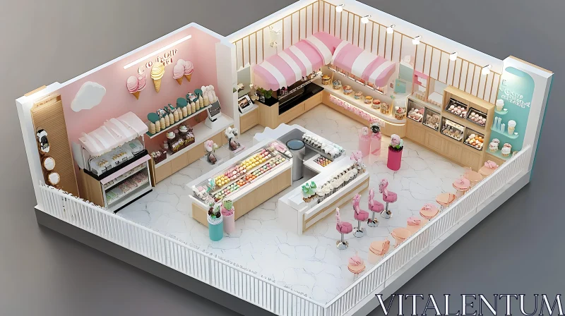 AI ART Dollhouse Bakery with Flamingo Accents