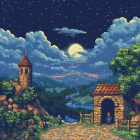 Moonlit Pixel Art: A Tranquil Night Scene