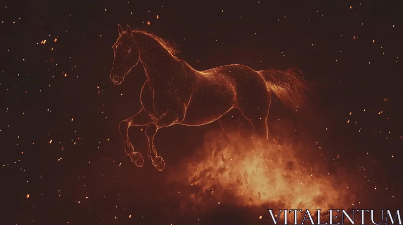 Fiery Horse in the Dark AI Image