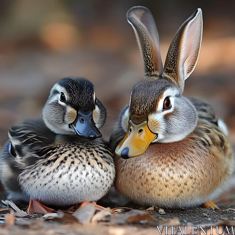 Cute Duck and Bunny Duo AI Image