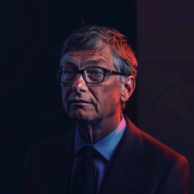 Detailed Bill Gates Portrait with Red and Blue Lighting