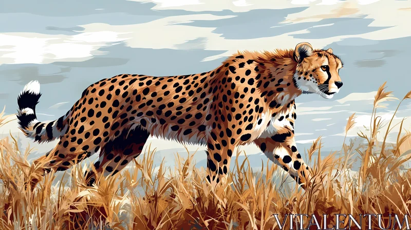 AI ART Cheetah's Graceful Walk in Nature