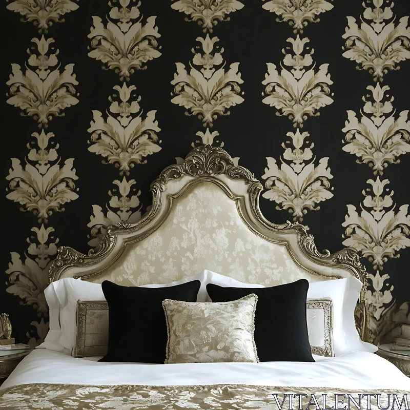 Opulent Bedroom with Gold and Black Decor AI Image