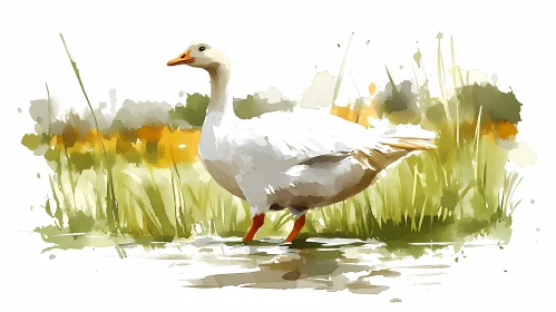 Serene Watercolor of a Duck