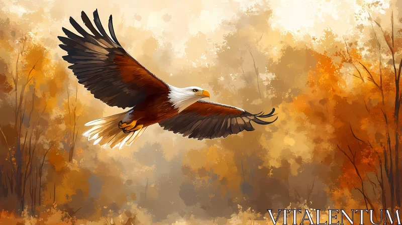 AI ART Eagle Gliding Over Fall Landscape