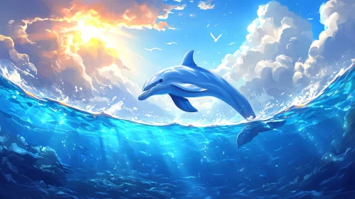 Oceanic Dolphin and Sunlit Waves