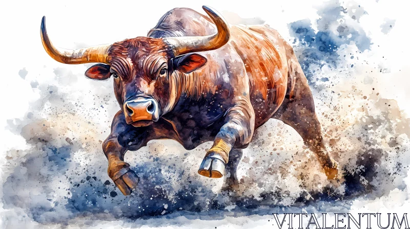 Dynamic Bull Watercolor Painting AI Image