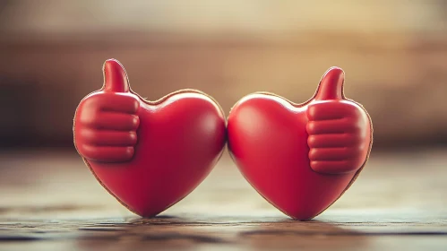 Hearts with Thumbs Up on Wood