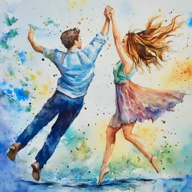 Watercolor Couple Dancing Art