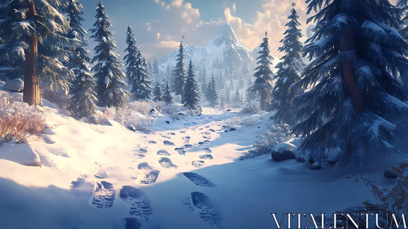 AI ART Snowy Mountain Path in Winter Forest