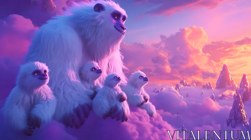 AI ART Gentle Yeti Giants in Pink Sky