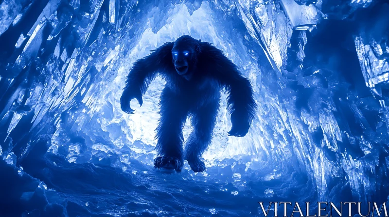 Mystical Yeti in Crystal Cave AI Image