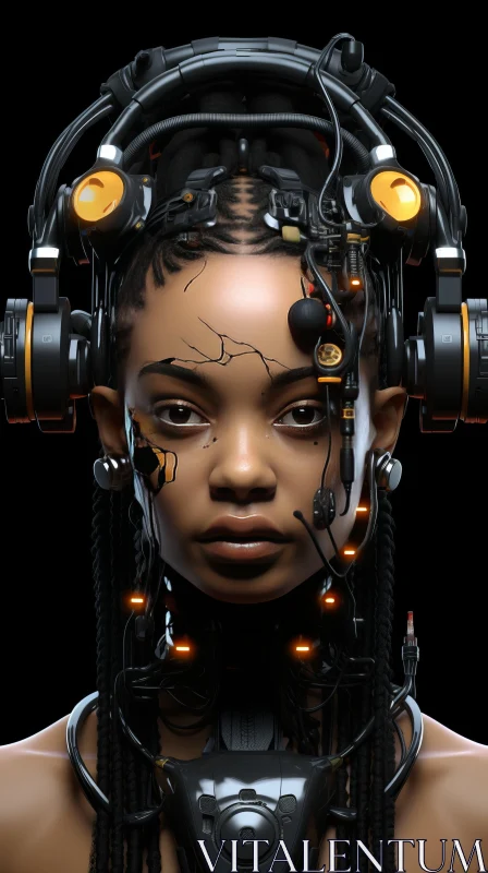 Afrofuturist Portrait - Woman with Robotic Headpiece AI Image