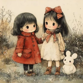 Whimsical Dolls and Bunny Artwork