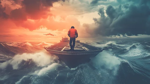 Man on Carrier During Storm