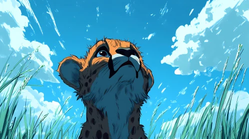 Cheetah Cub Looking at the Sky