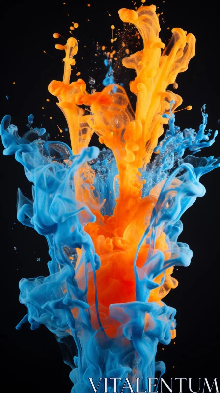 Blue and Orange Ink Splash: A Flamboyant Display of Color AI Image