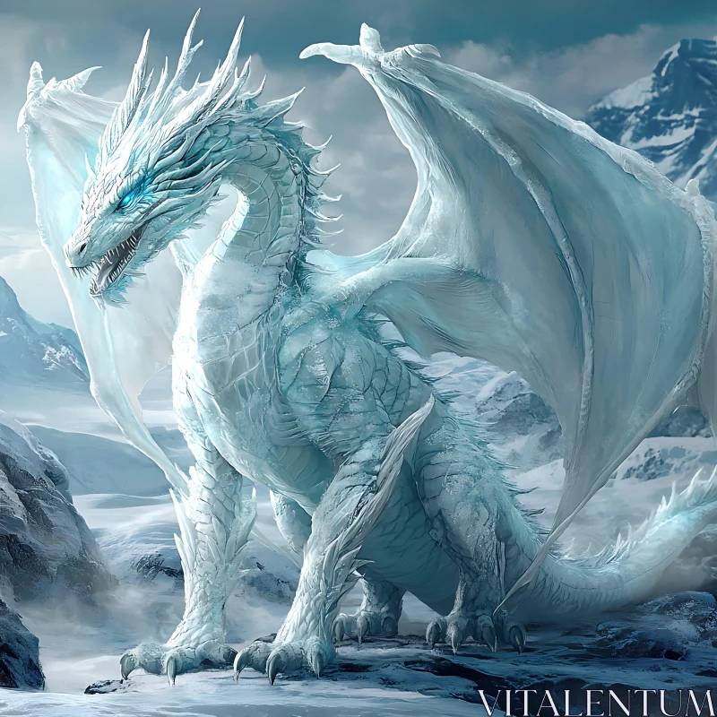 AI ART Frozen Dragon in Winter Scene