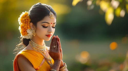 Woman Praying with Traditional Dress