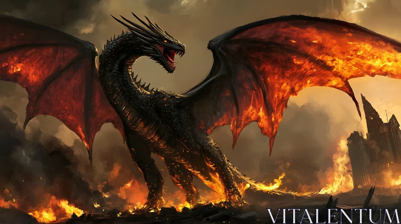 Black Dragon in Flames AI Image