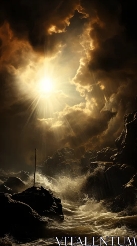 Captivating Dark and Stormy Ocean Scene | Religious Symbolism AI Image