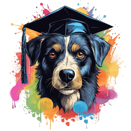 Cartoon Australian Shepherd in Graduation Cap - Colorful Art