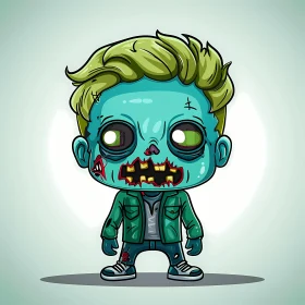 Cartoon Illustration of Green Zombie Boy with Tattoo