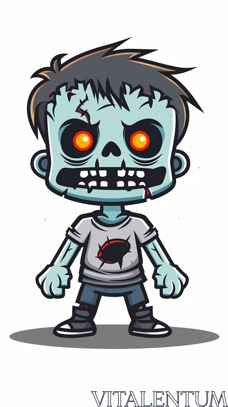 Cartoon Illustration of Zombie Boy - Ideal for Halloween and Horror Themes AI Image