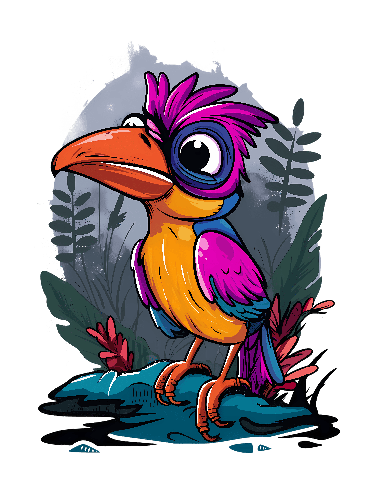 Colorful Cartoon Bird Illustration on Transparent Background