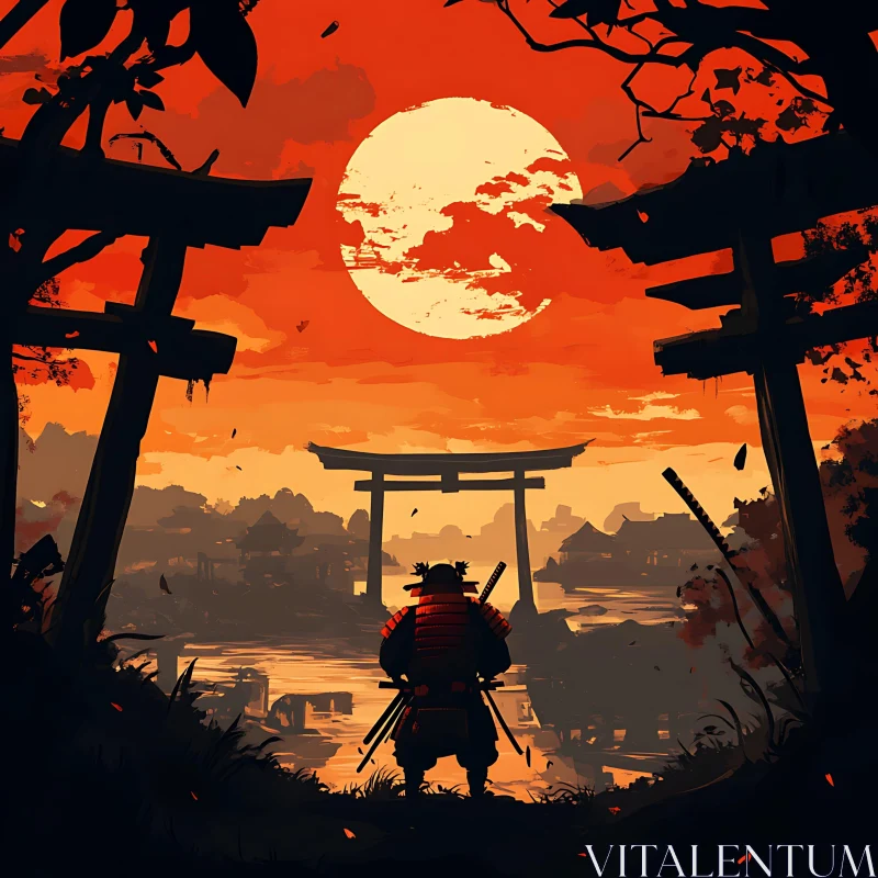 AI ART Warrior at Dusk: A Samurai's Contemplation