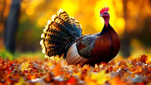 Turkey Amidst Autumn Leaves