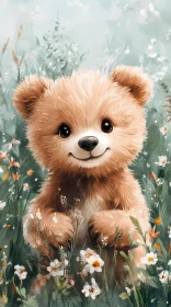 Playful Bear Amidst Wildflowers