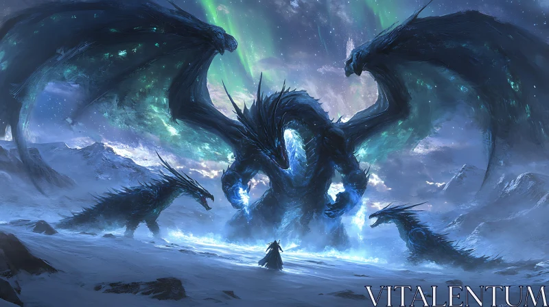 AI ART Mystical Dragons in Winter Scene