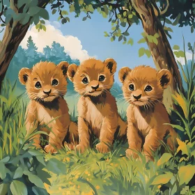 Three Lion Cubs Portrait