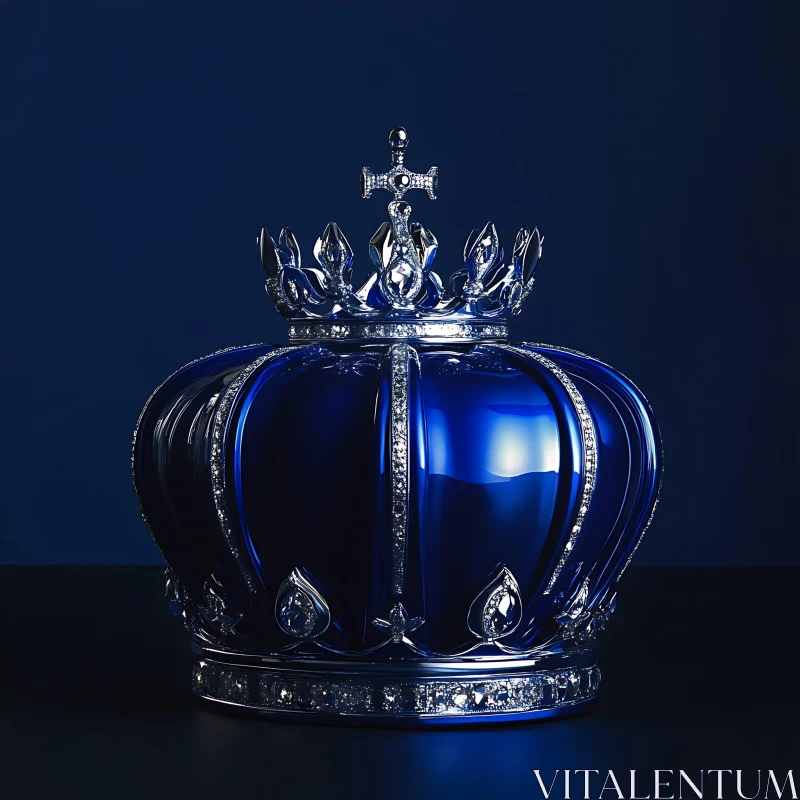 Exquisite Blue Crown with Silver Embellishments AI Image