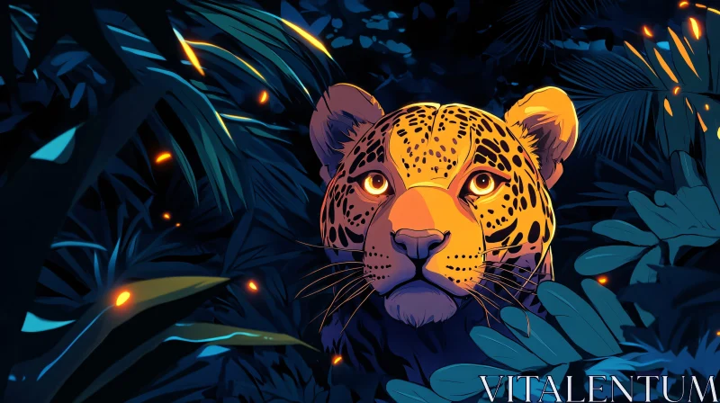 AI ART Nighttime Leopard in Foliage