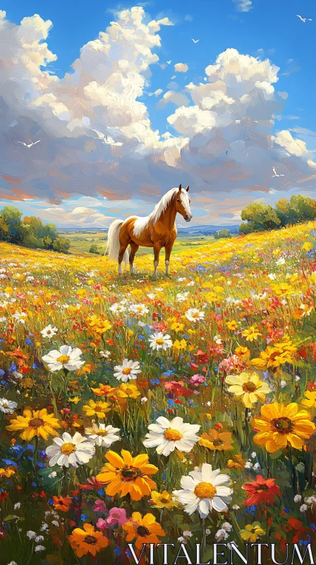 Equine Beauty in a Wildflower Field AI Image