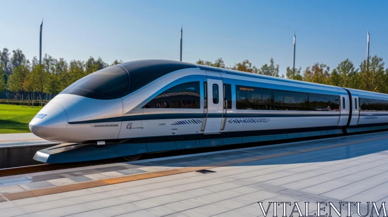 Futuristic Blue and White Train with Streamlined Forms AI Image