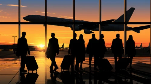 Luxurious Airport Scene with Silhouetted People