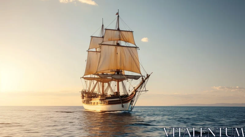 Majestic Tall Ship Sailing on the Open Ocean AI Image
