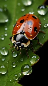 Photorealistic Ladybug on a Leaf with Raindrops