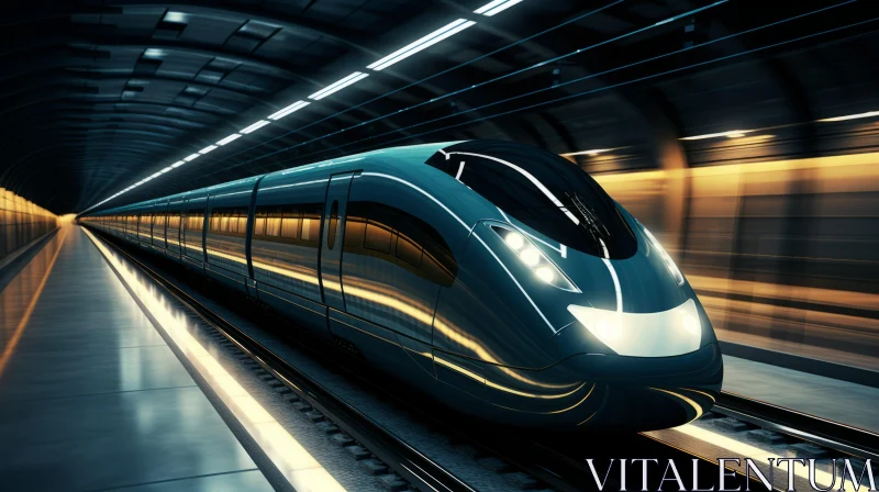 Silver Bullet Train in Tunnel - Urban Energy and Precision AI Image