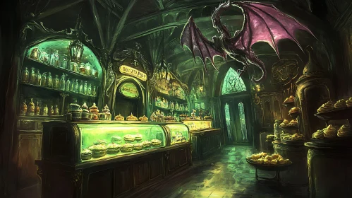 Whimsical Dragon Bakery Scene