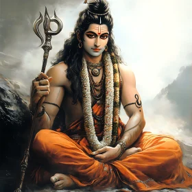 Serene Hindu God in Orange Robes