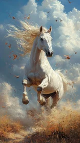 Graceful White Horse in Motion