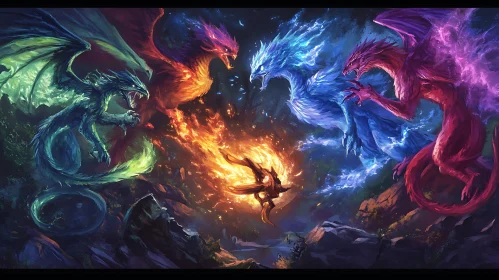 Four Dragons Fantasy Illustration