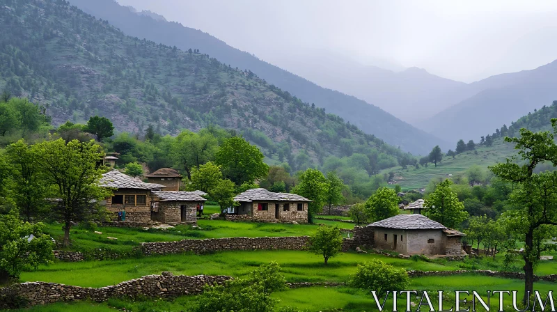 AI ART Picturesque Mountain Village in Lush Valley