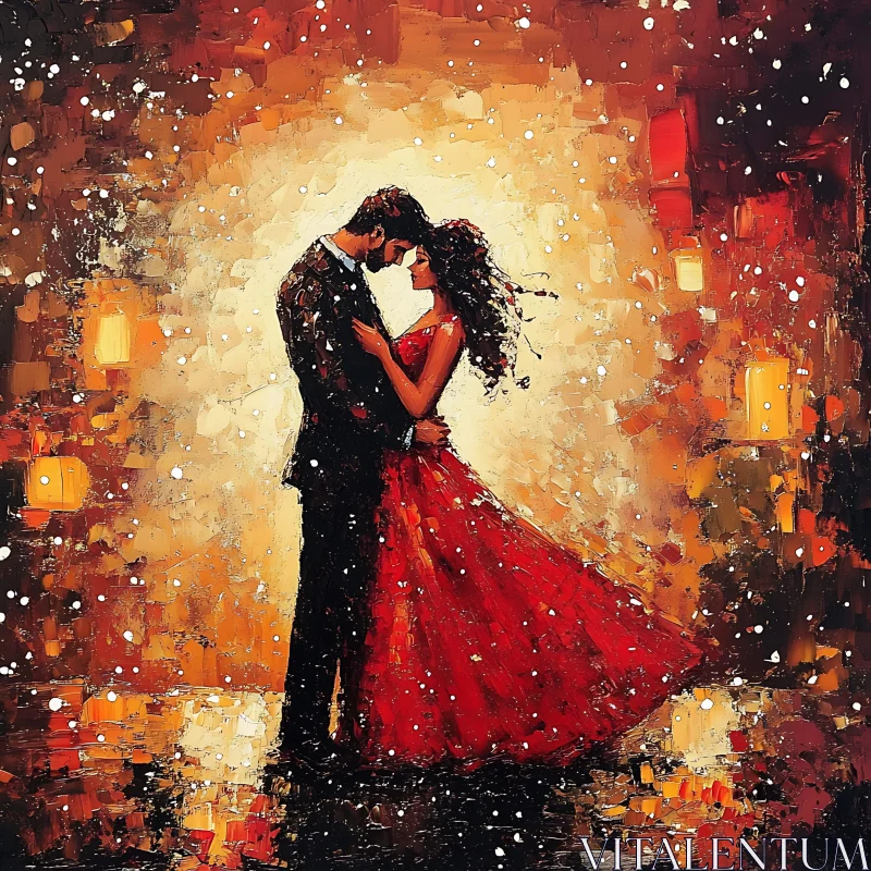 Passinate Couple in Red Dress Painting AI Image