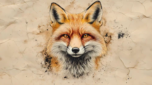 Fox Face Art on Parchment